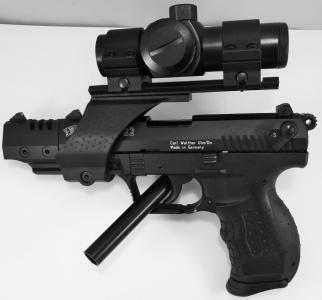 Walther P22 + vložná hlaveň, kolimátor
