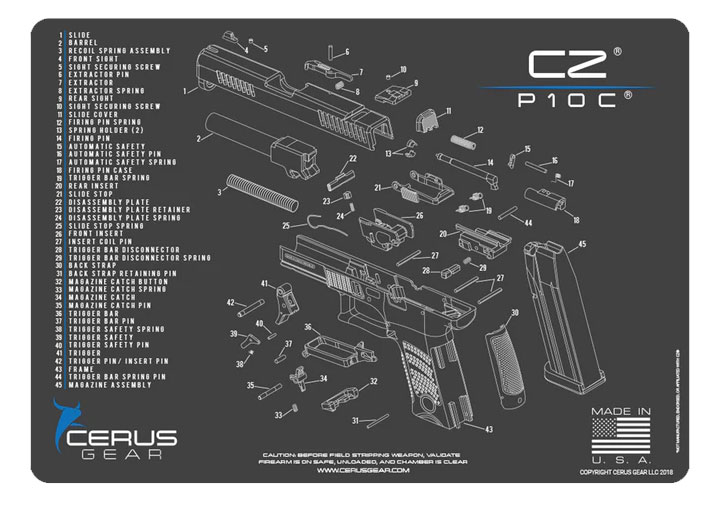 Cerus Gear podložka pro čištění zbraní CZ P10C, šedá