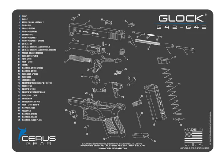Cerus Gear podložka pro čištění zbraní GLOCK 42-43, šedá