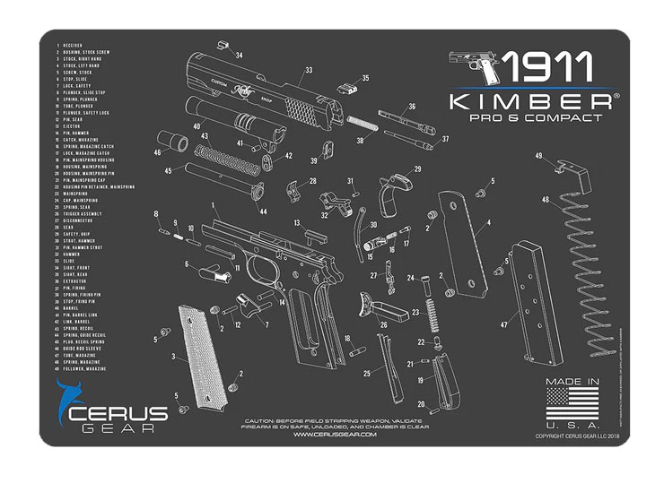 Cerus Gear podložka pro čištění zbraní KIMBER 1911, šedá