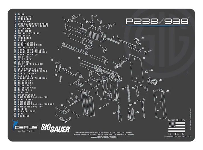 Cerus Gear podložka pro čištění zbraní SIG SAUER P238/938, šedá